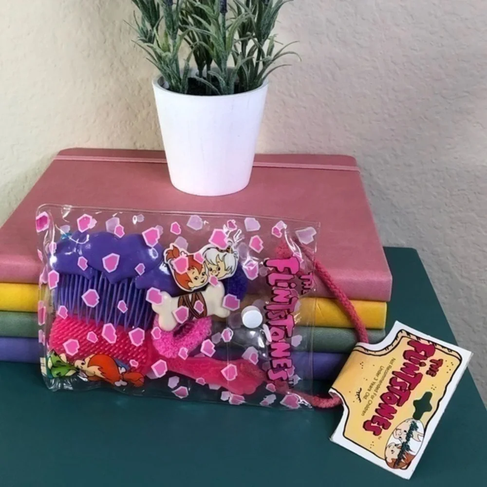 The Flintstones Pebbles Bam Bam Hair Accessories Brush & Comb Set Case Vintage